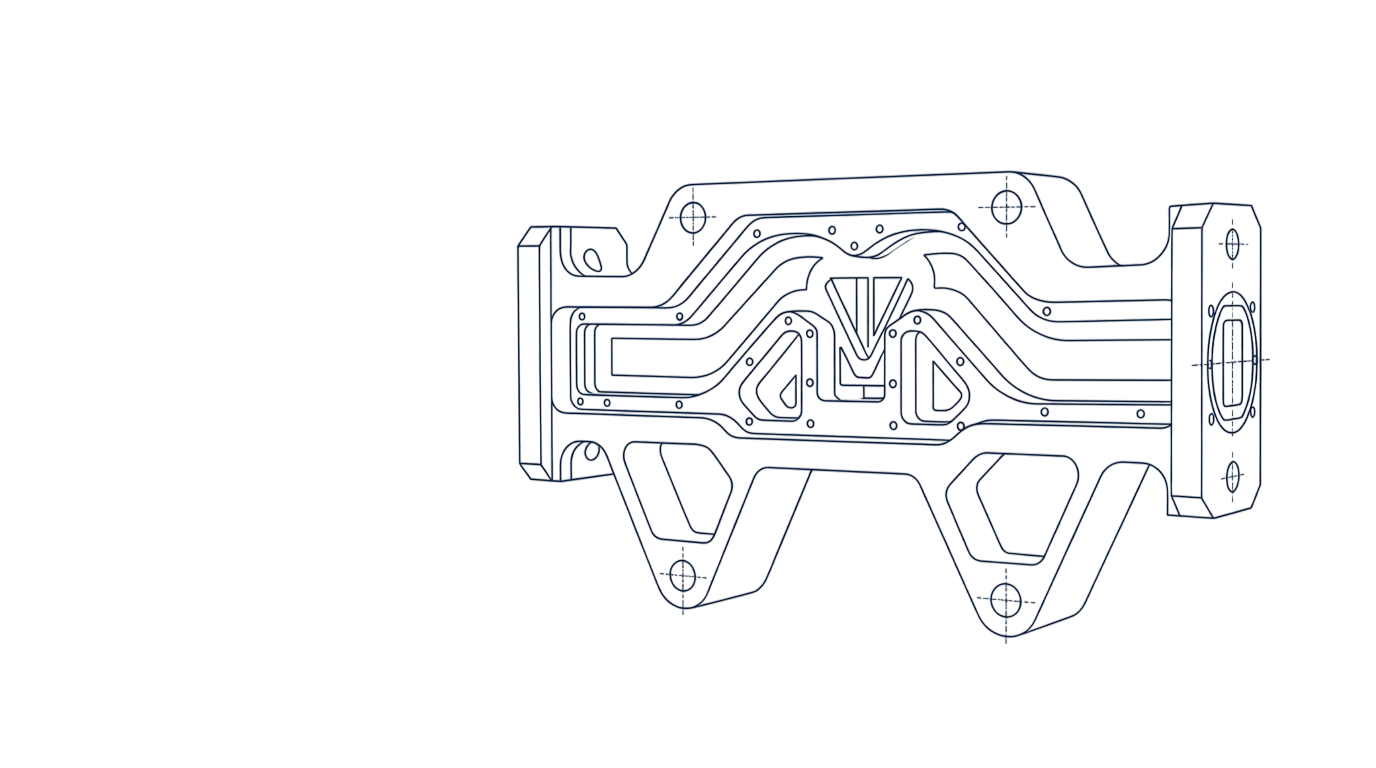 CAD line drawing of a 5-axis machined aluminum manifold