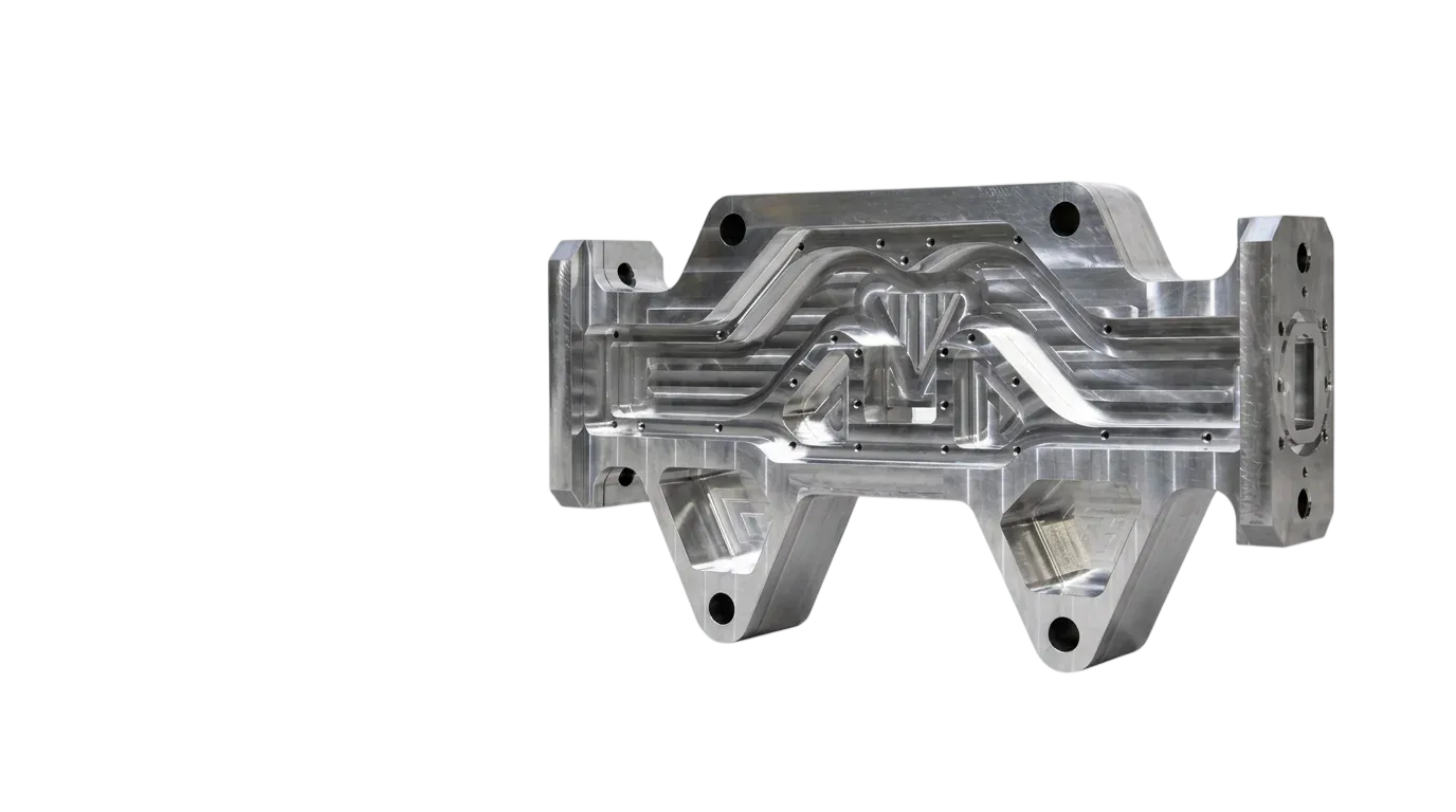 Complex 5-axis CNC machined aluminum manifold made by HERO Precision