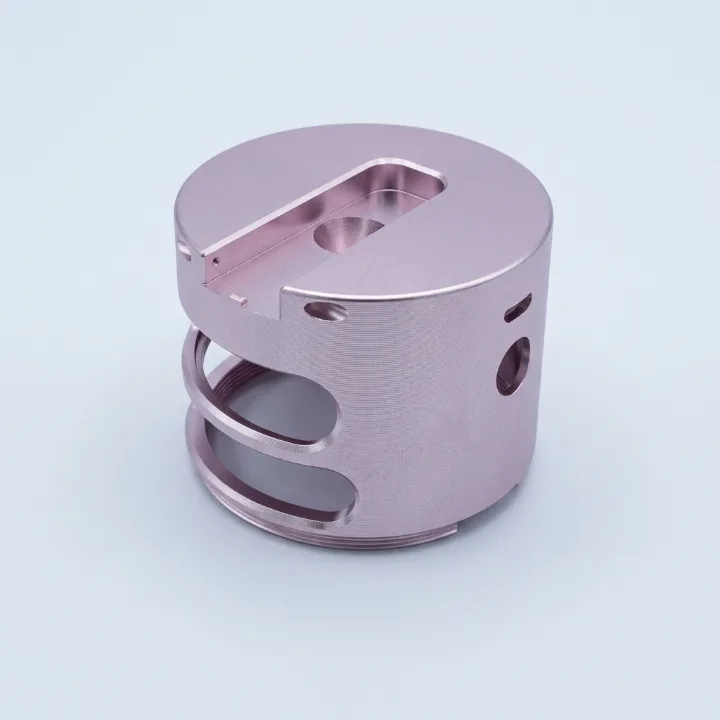 CNC turned pink anodized aluminum housing