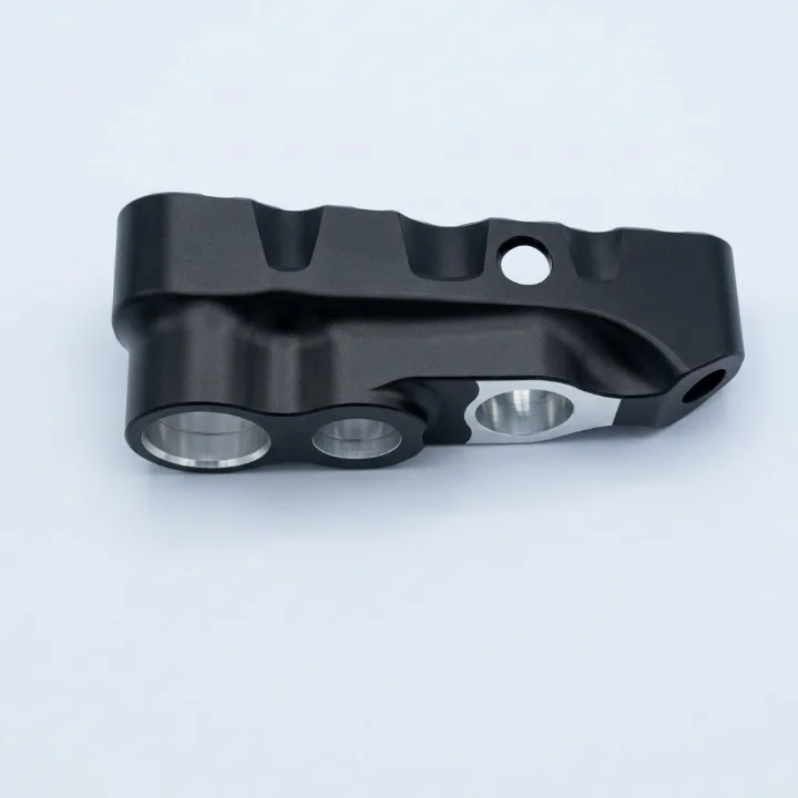 Turn-mill black anodized aluminum drone part, second view