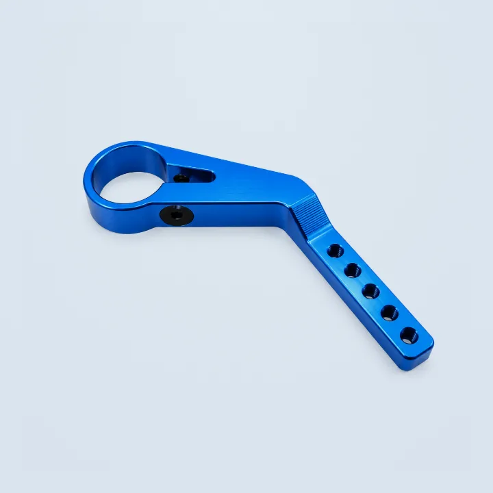 Custom blue anodized aluminum arm
