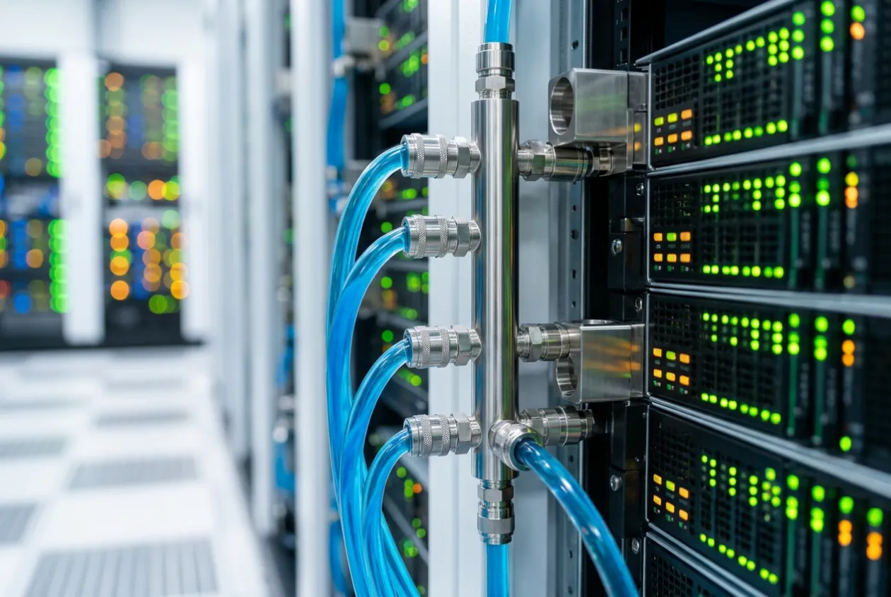 Data-center server racks with stainless liquid-cooling manifolds