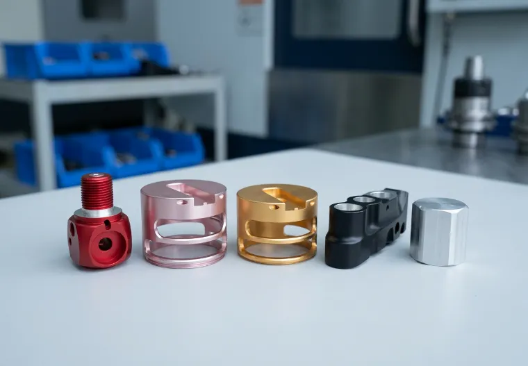 Red, pink, gold and black anodized CNC machined aluminum parts